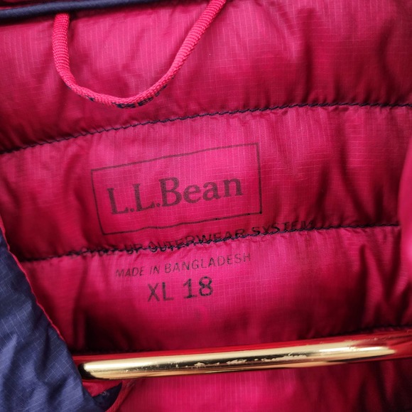 LL Bean Girl’s XL Blue & Pink 650 Goose Down Packable Downtek Puffer Coat - Picture 2 of 9